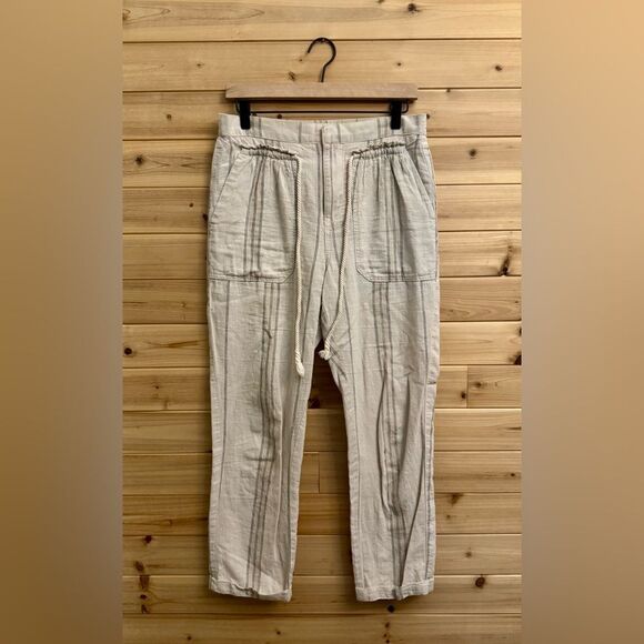 By Anthropologie Size Small Linen Blend Seashore Striped Ankle Cuffed Pants - Picture 1 of 14